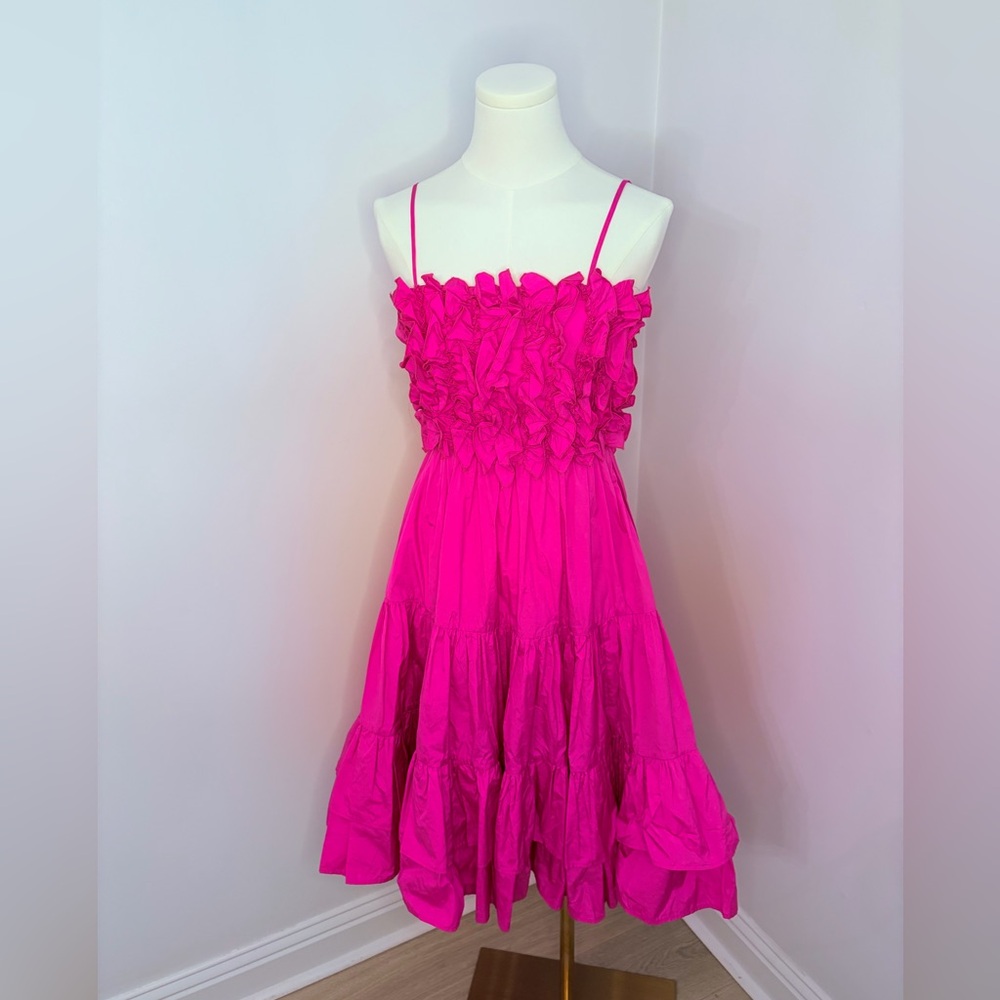 MSGM Fuchsia Ruffled Tiered Midi Dress Size 38 (XS)